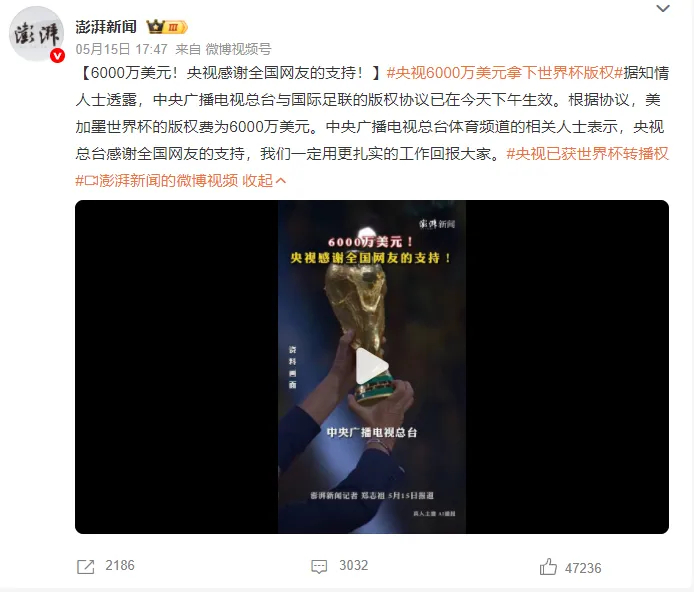 真赢麻了?世界杯版权在中国到底卖了多少钱 真赢麻了?世界杯版权在中国到底卖了多少钱